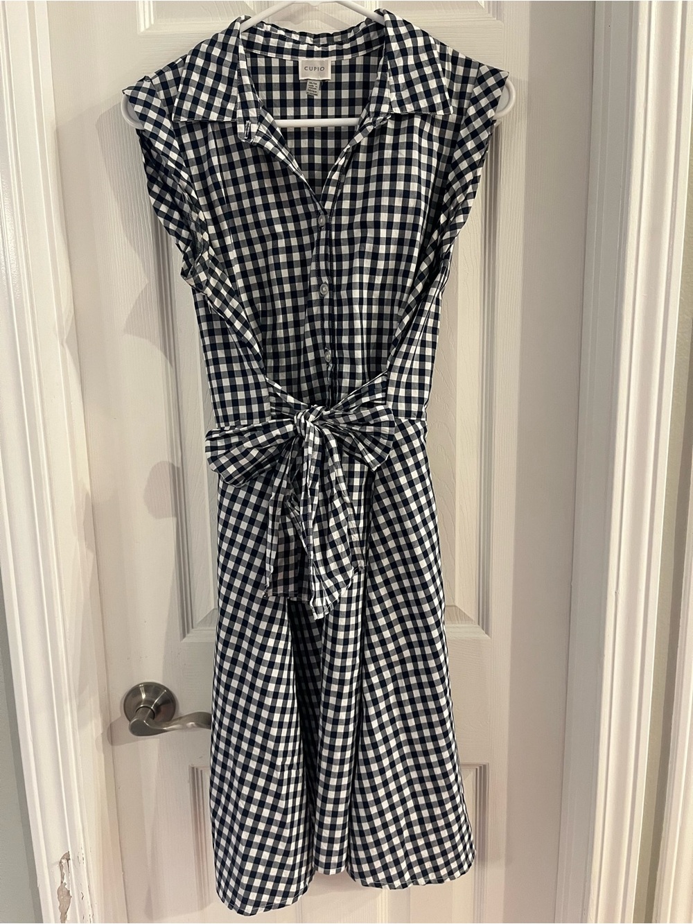 Cupio Navy and White Gingham Shirt Dress with Tie Waist